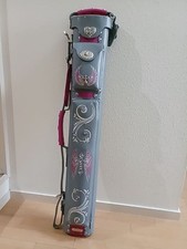 Billiard Cue Case Gray Pink Decorated Genuine Leather Instroke Used