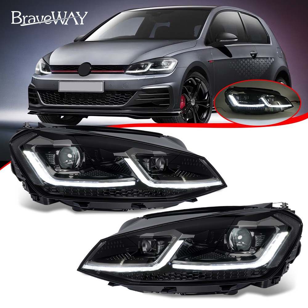 Full LED Double Beam Projector Headlight W/DRL For VW Golf VII MK7 2013-2016