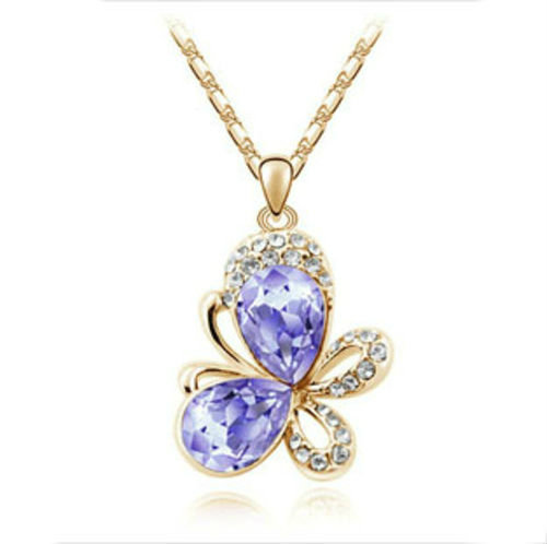 Fashion Women Rose Gold Opal CZ Butterfly Charm Pendant Long Chain Necklace - Bild 5 von 6