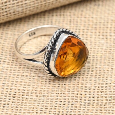 Citrine Gemstone Ring Charming Ring 925 Sterling Silver Stacking Ring Gift