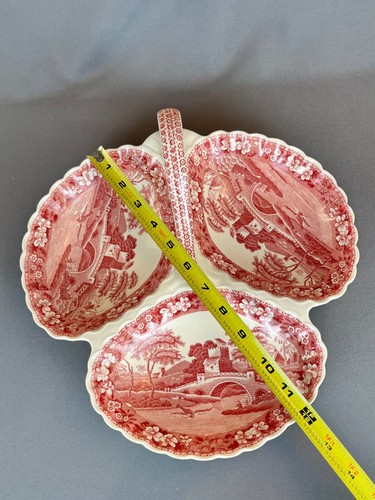 Rare Copeland Spode TOWER PINK 12” 3-Part Relish Dish Scalloped c. 1930's MINT - Picture 13 of 17