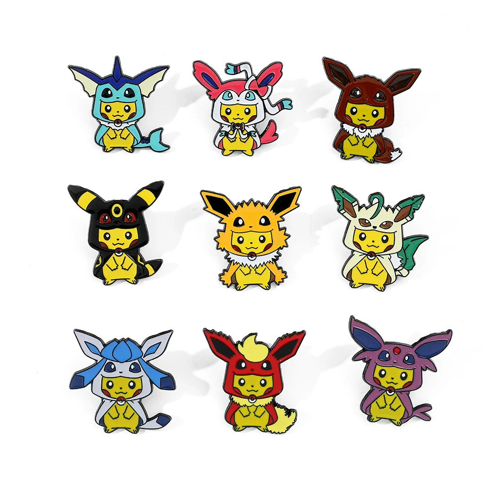 Cute 9-Piece Pikachu & Eevee Enamel Pin Set for Bags and Jackets