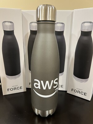 Amazon AWS Logo Stainless Steel Water Bottle 17 fl Oz. Metallic Gray NEW in Box