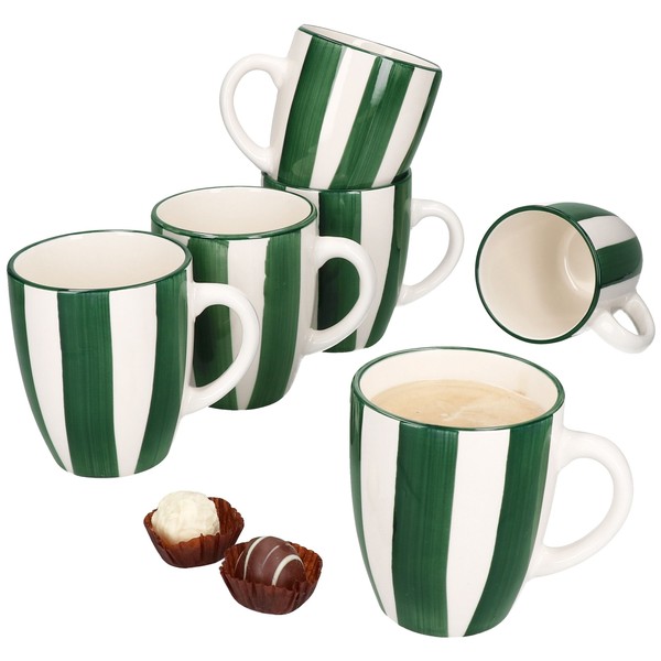 6X Wald GrüN Kaffeebecher 320Ml Steingut-Tassen 6 Personen GlüHwein Weihnachten-image
