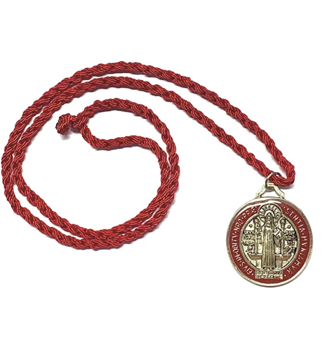 St Benedict Red Protection Medal Pendant String Necklace San