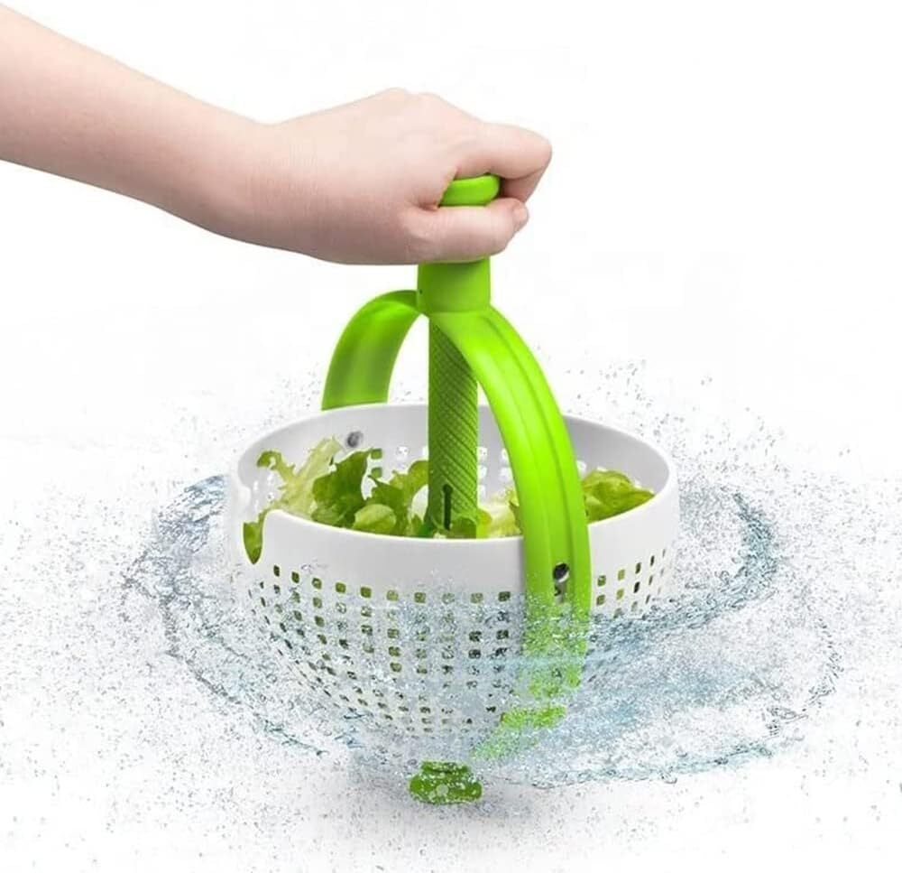 Salad Spinner 2 in 1 Collapsible Spinning Colander, Handle Strainer Washer Dryer-image