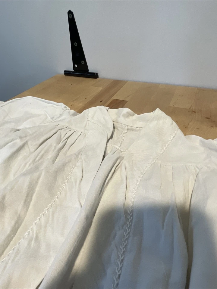 Antique 1890's Victorian Girls Dress Thick Canvas Fabric Ivory Embellished - Image 4 of 4