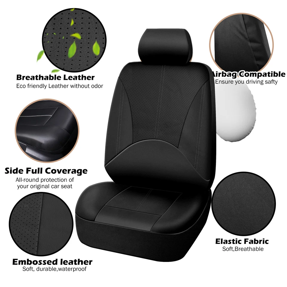 Juego completo de fundas de asiento de auto negras de cuero PU para Honda Civic sedán cupé Foto 4 de 4