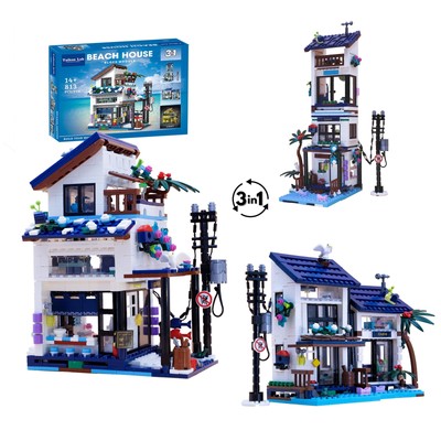 TAIKONLAB 3 in 1 Beach House Building Block Set City MOC Block Model Light Mo...