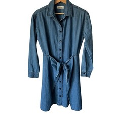 Madewel Sm Denim Chambray Wrap Tie Waist Dress Button Front 100% Cotton Coastal