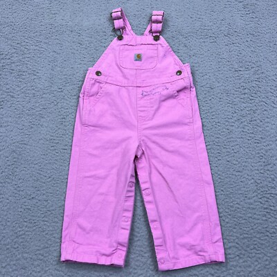 Carhartt Overalls Bib Pink Heart Button Canvas Cotton Toddler Size