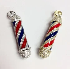 REAL 925 STERLING SILVER 3D Barber Shop Pole Cubic Zirconia PENDANT