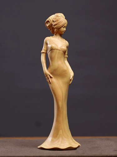 ZA002 - 20 CM Tall Boxwood Carving Figurine : Girl Lady Woman Geisha - Picture 5 of 6