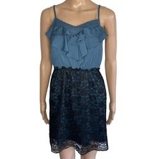 Xhilaration Blue Black Ruffle A-Line Sheath Lace Overlay Sleeveless Mini Dress