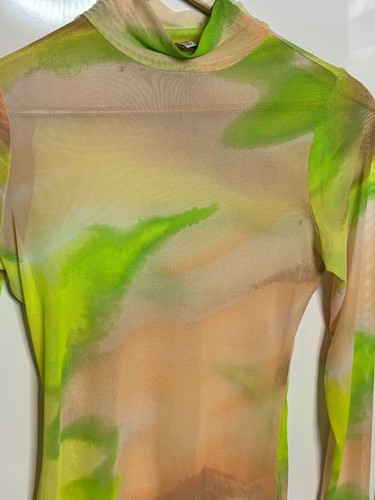 AFRM LOS ANGELES Zoe Mock Neck Sheer Mesh Top in Lime Ombre Tie Dye Cybercore M - Picture 3 of 6