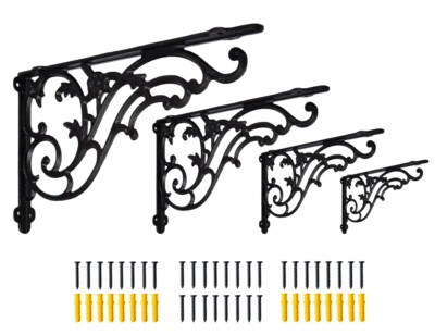4 Pack 14''x 8.5'' Large Decorative Cast Iron Shelf Brackets Antique Black