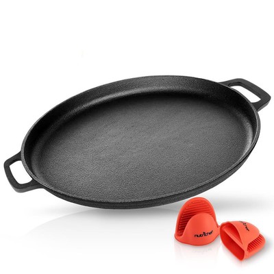 NutriChef 14 Inch Pre Seasoned Cast Iron Pizza Baking Pan Kitchen Cookware