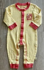 Life Is Good BE NICE One Piece Pajamas Romper Baby Boy Girl 3-6m Yellow Stripe