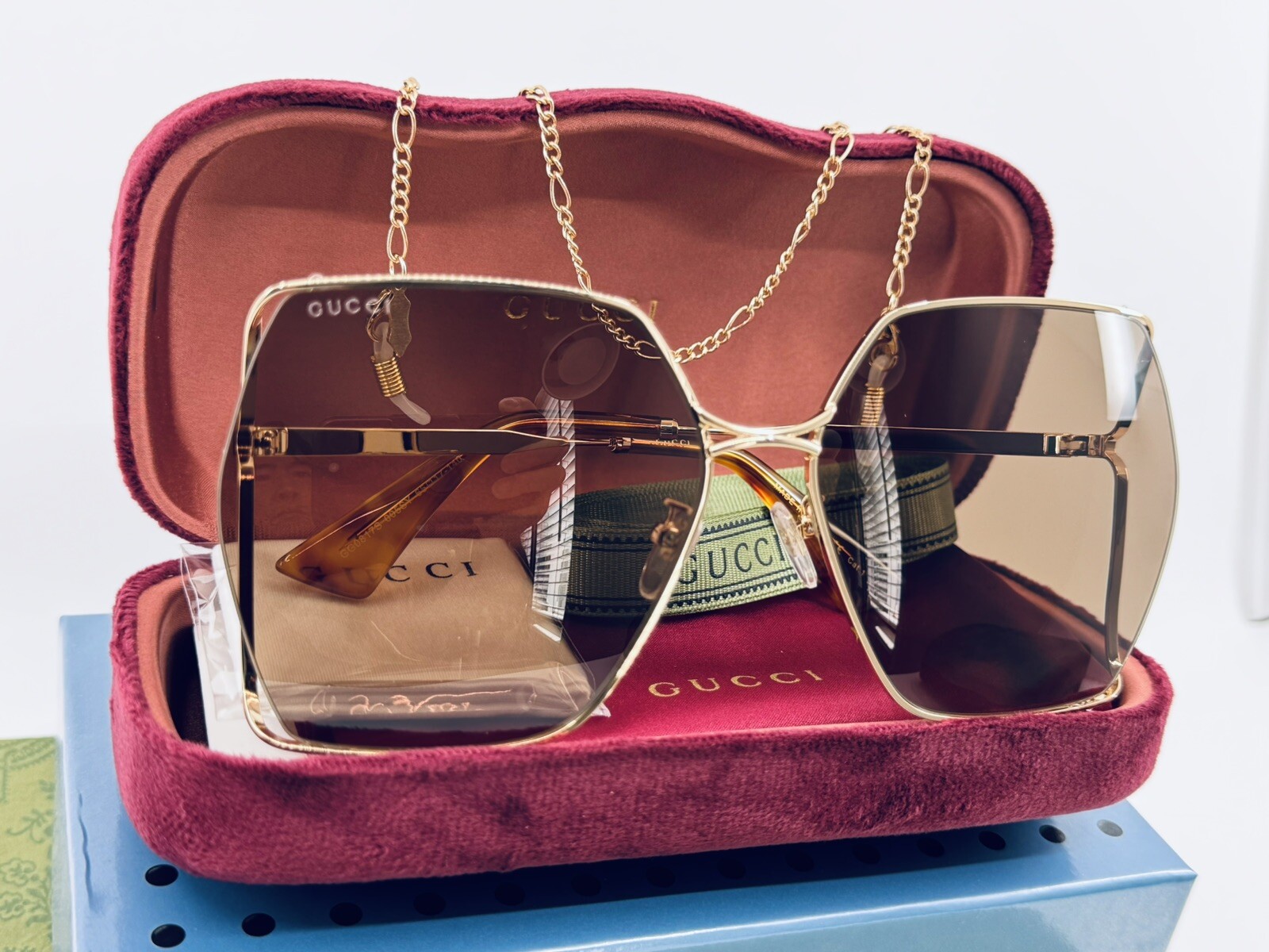 Gucci Oversized GG0817S 005SY 65mm Gold Metal Frame Dark Brown Lens