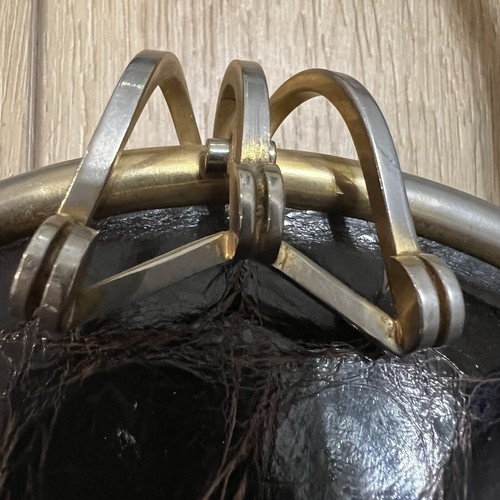 Vintage Brown Crocodile Leather Bucket Handbag Stunning Unique Clasp Old Money - Picture 3 of 10