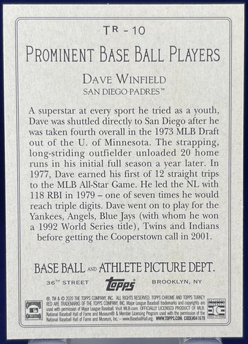 Topps Series Update 2020 DAVE WINFIELD SAN DIEGO PADRES TURKEY RED Insert Card - Bild 2 von 2