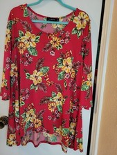 DA GRACE Size 3X/2X PLUS Floral Top WOMENS MADE IN USA RED/YELLOW/GREEN TUNIC
