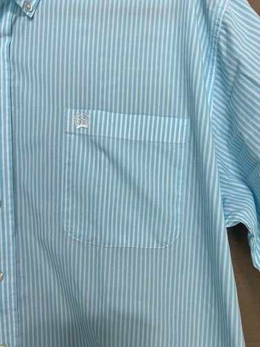 Cinch Mens Short Sleeve Button Up Size XL Blue White Pinstripes Rodeo Ranch Wear - Picture 7 of 7