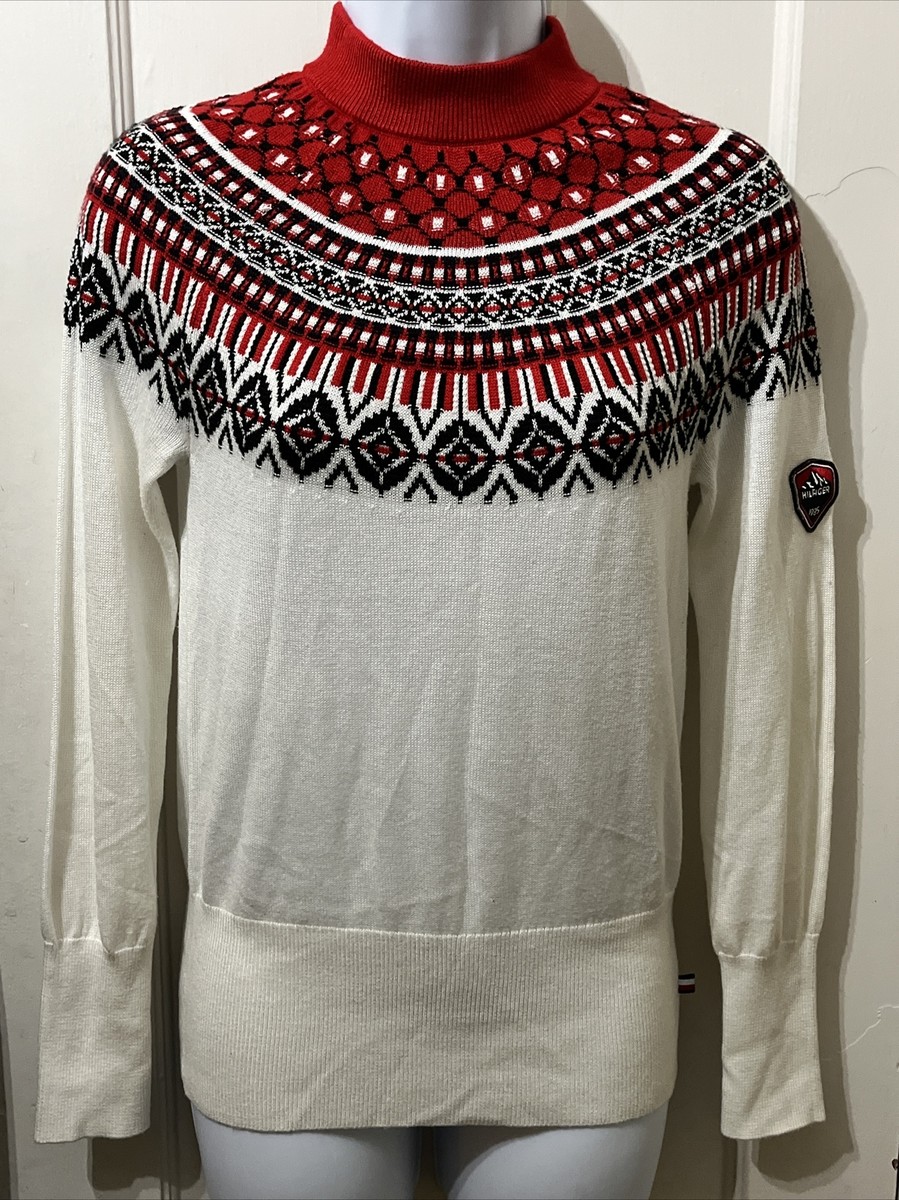 Tommy Hilfiger Sweater Women’s XS Ivory Red Blue Fair Isle Ski Christmas  Country