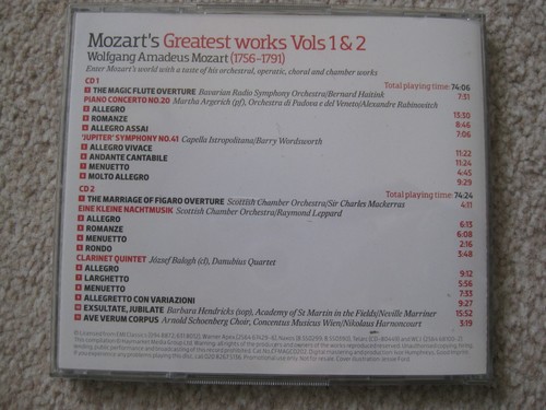 MOZART - GREATEST WORKS VOLS 1 & 2 / CLASSIC FM 2 CD SET (2011) WHOLE WORKS - Picture 2 of 2