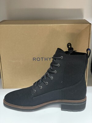 Rothys Rothy's The Laced Lug Boot  Onyx Black, Size 9  - New In Box! 220-001