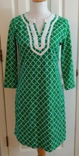 Pappagallo Split Neck Summer Shift Dress Green White Size 2 