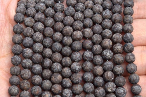 6MM Natural Matte Brown Snowflake Obsidian Grade AAA Round Loose Beads 7" - Foto 3 di 3