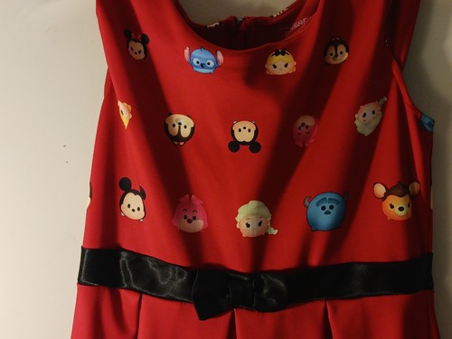 Disney TSUM TSUM Girls Red Dress With Characters Print & Black Bow - XL (14-16) - Picture 8 of 12