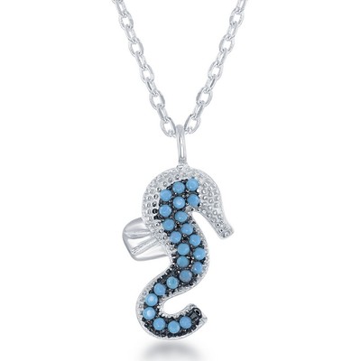 Sterlingsilber schwarz Rhodium Seepferdchen mit türkis Halskette