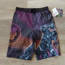 NWT Marvel Avengers Black Panther Youth Boys Lined Board Shorts Size M