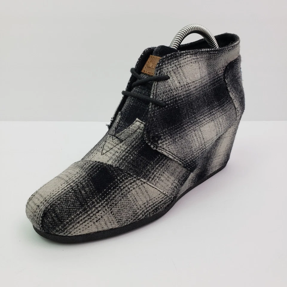 Zapatos botín de cuña Toms para mujer talla 10 negro gris mezcla de lana a cuadros 300912 Foto 2 de 4