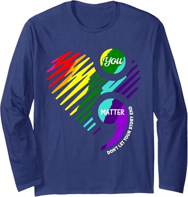 Semicolon Mental Health Awareness Help Present Colors Long Sleeve Tshirt