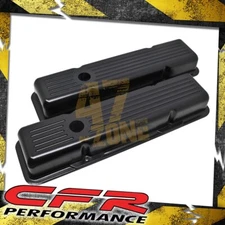 For 1958-86 Chevy Small Block Short Black Aluminum Valve Covers - Ball Milled