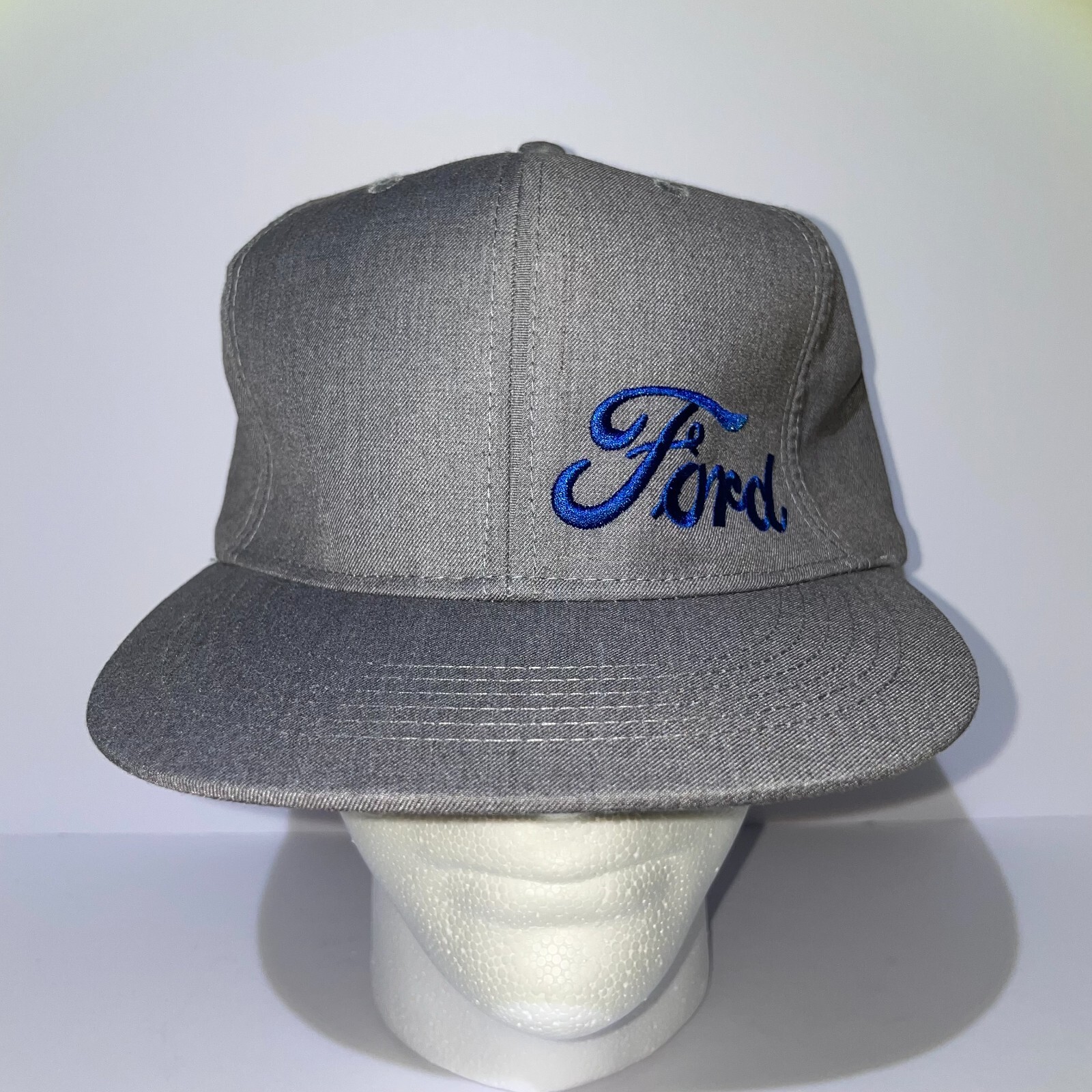 Ford Snapback Cap Gray Cursive Blue Flatbill - image 2