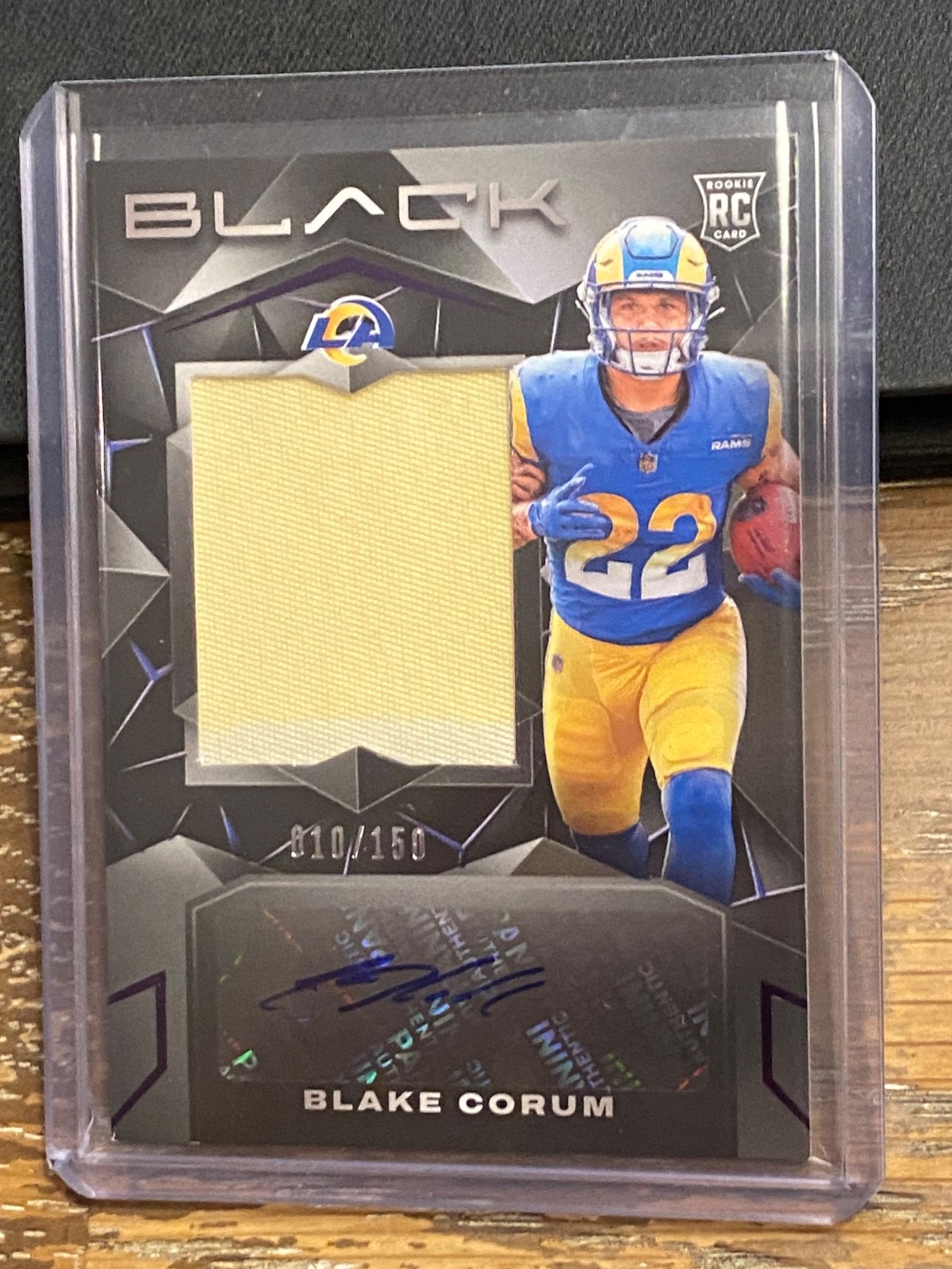 2024 Panini Black - Rookie Patch Autograph Blake Corum #219 Royal /150 (AU, MEM,
