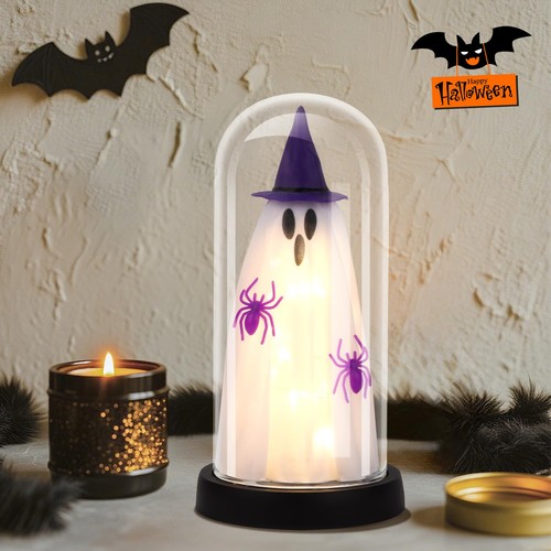 Halloween Deko - Halloween Deko Innen - Leuchtgeist in Glas Cloche - C... - Bild 6 von 7