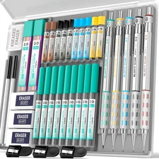 Nicpro 36PCS Blocky Gear Mechanical Pencil Set with Case, Metal Mechanical Penci