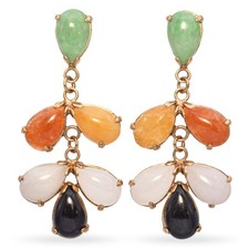 Vintage 14k Yellow Gold Multi Color Jade Dang...