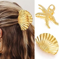 2 PCS Gold Metal Seashell Hair Claw Clips Starfish Hair Accessories for Women