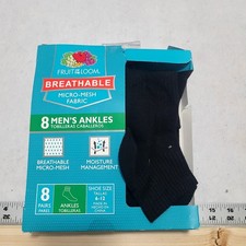 Fruit of the Loom Breathable Performance Micro-Mesh Men's ANKLE SOCKS 8 Pairs
