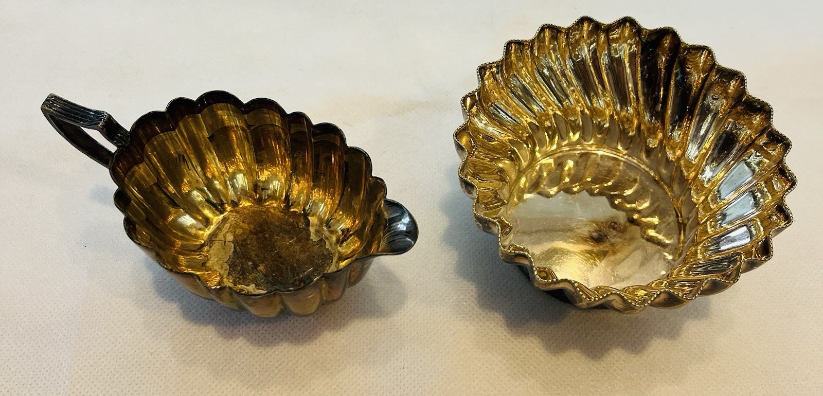 Antique Silverplate Creamer & Sugar Bowl Ribbed Swirl Pattern Tea Set Edwardian