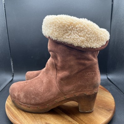 UGG Boots Women s Size 8 Lynnea Fold Over Lined Wooden Res Suede Boots Winter