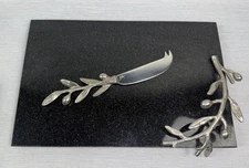 Michael Aram Olive Branch cheese board and knife in black granite 