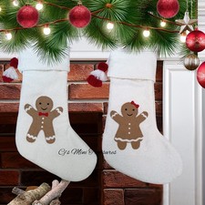 2pc Christmas Holiday Gingerbread Girl  Boy Ivory Stockings Red Pom 22" New