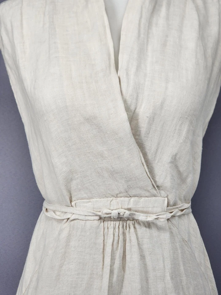 Vestido 100 % linóleo para mujer talla única de lino natural envolvente con cinturón sin mangas hecho en Italia Foto 2 de 4